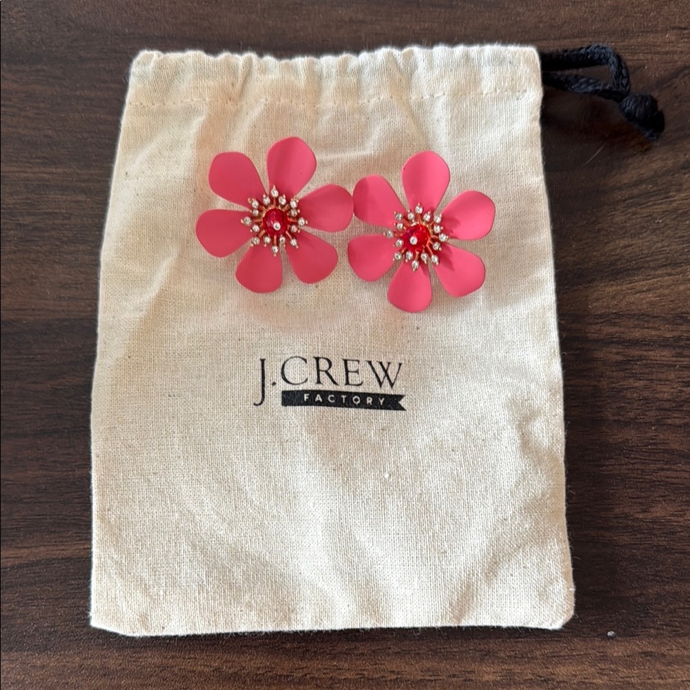 J. Crew Pink Floral Stud Earrings with Gold Accents